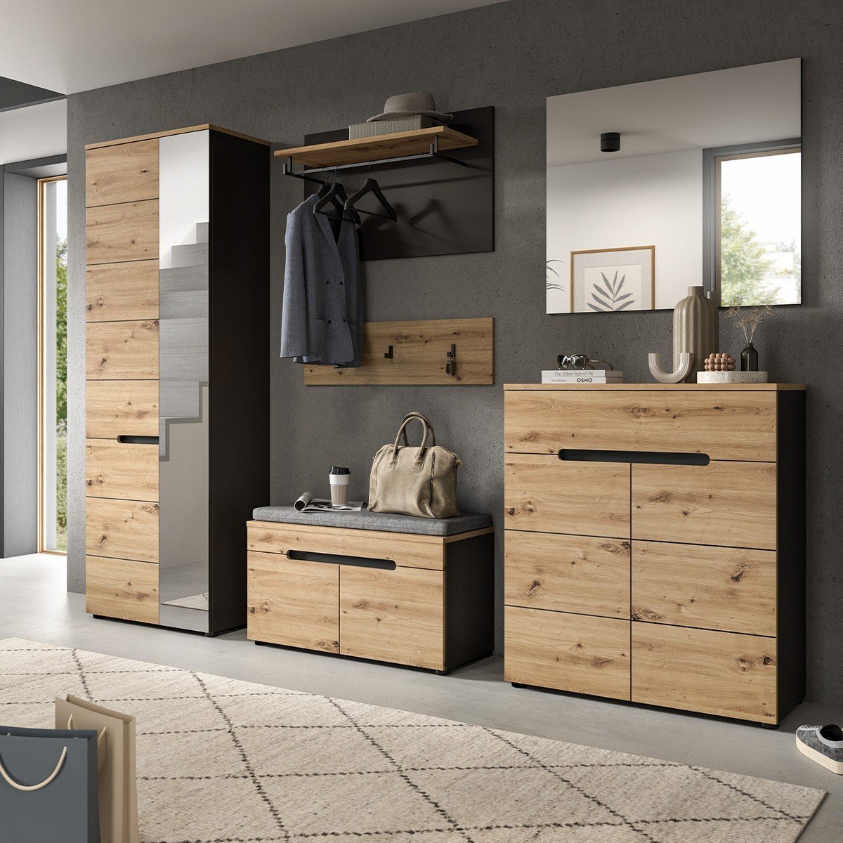 Armoire penderie 2 portes dont 1 miroir L65 cm - CANU bois clair, CALICOSY