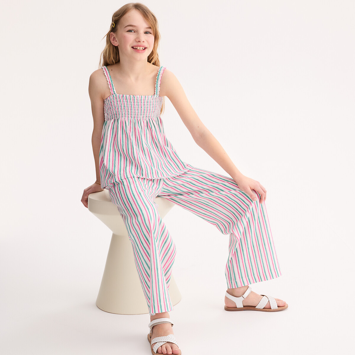 Sandales en cuir tressé blanc, LA REDOUTE COLLECTIONS