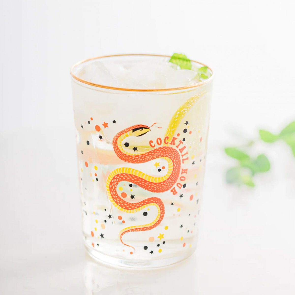 Verre Serpent multicolor , détails bords dorés, YVONNE ELLEN