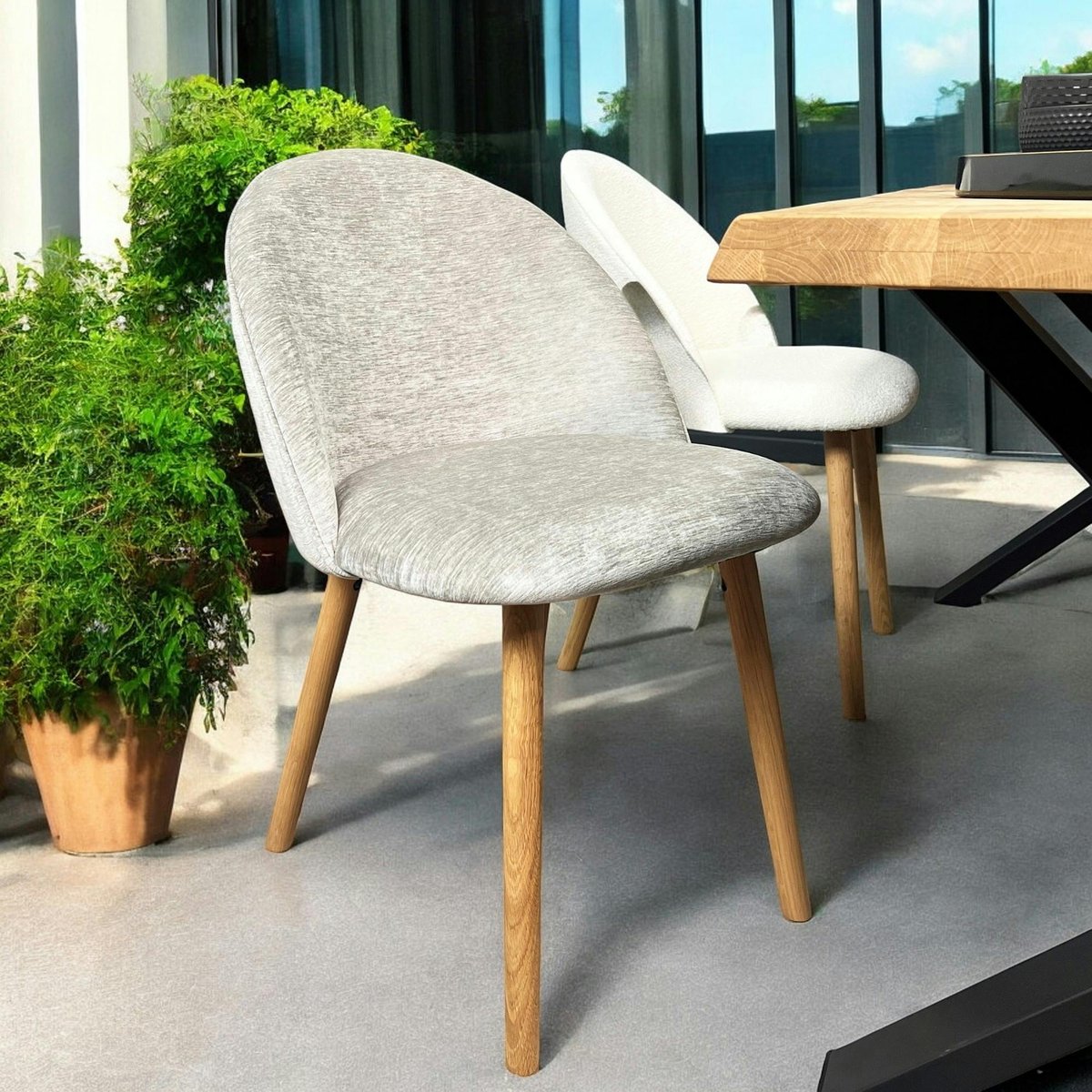 Chaise scandinave en bois et velours gris (lot de 2) ETNA gris, PIER IMPORT