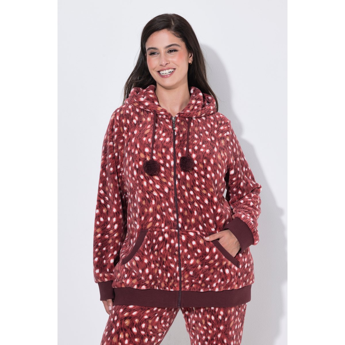 Veste d'intérieur, tissu peluche à motif feuille morte, ULLA POPKEN