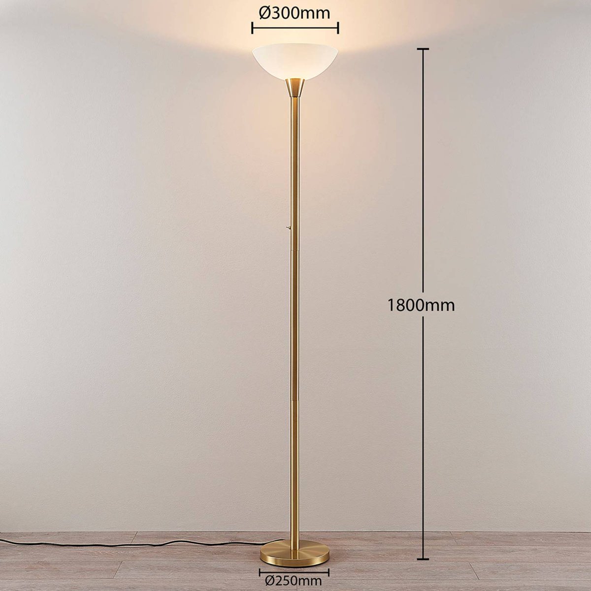 Lampadaire en métal moderne, Ignacia laiton mat, blanc, LINDBY