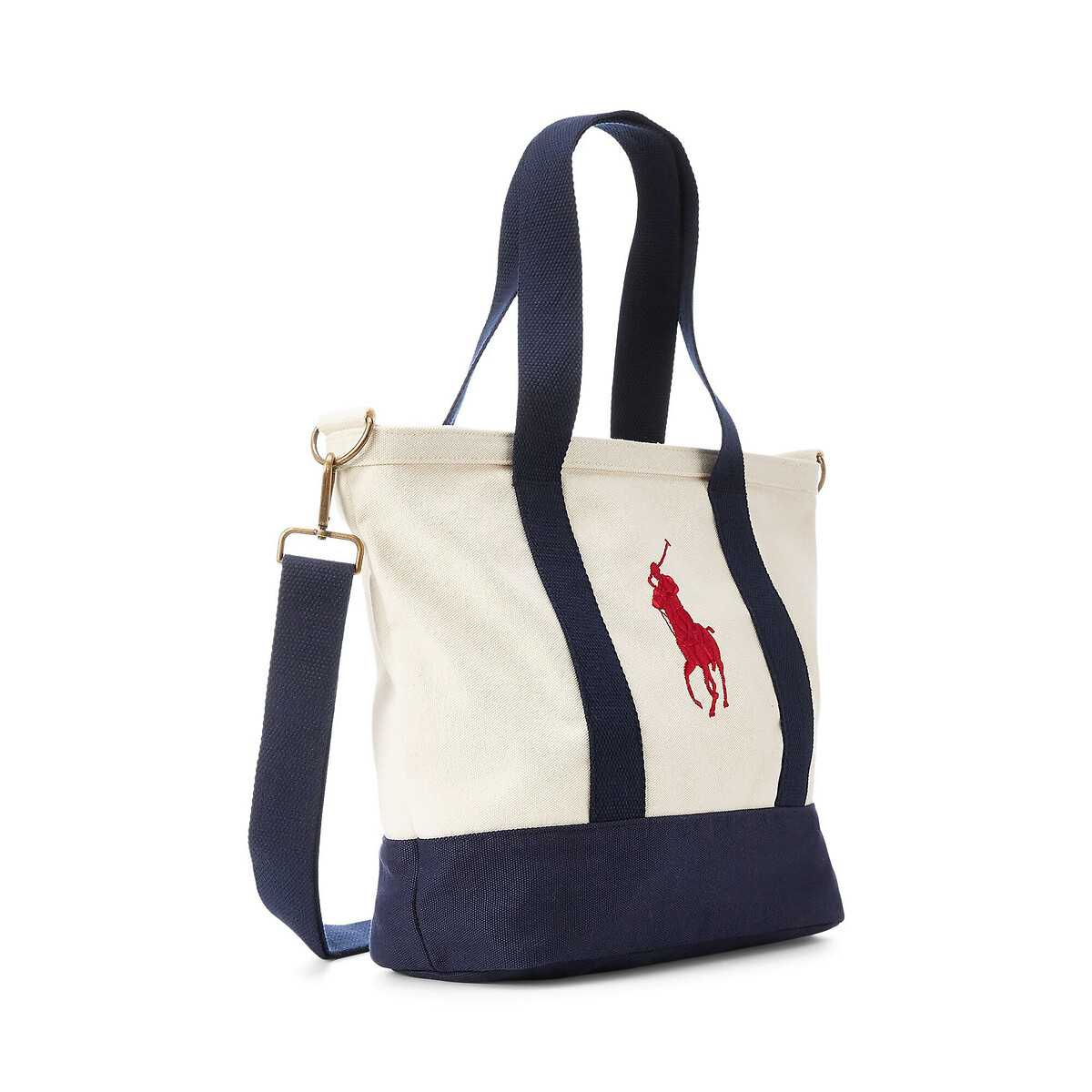 Embroidered Logo Cotton Handbag white + navy, POLO RALPH LAUREN