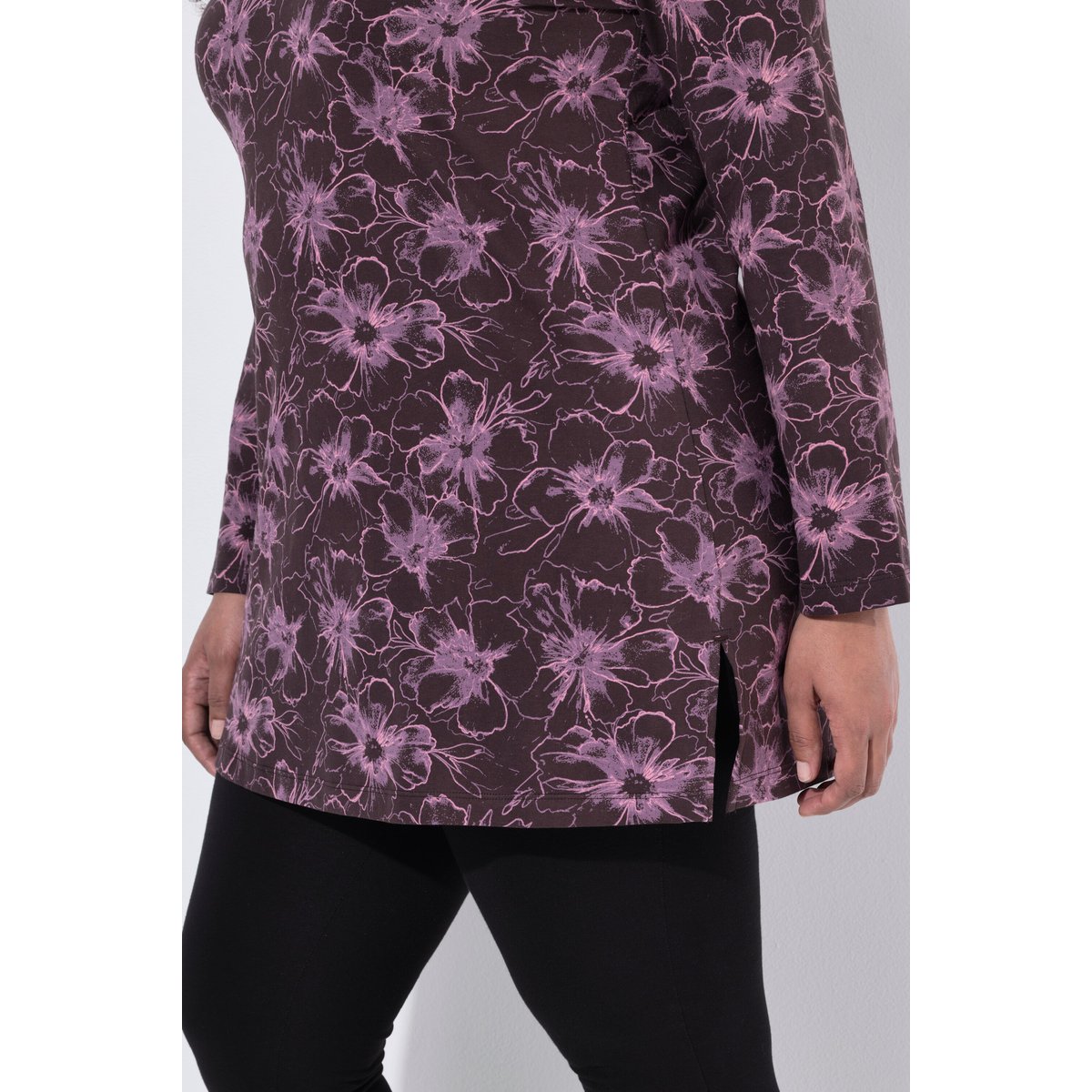 T-shirt long à fleurs acajou, ULLA POPKEN