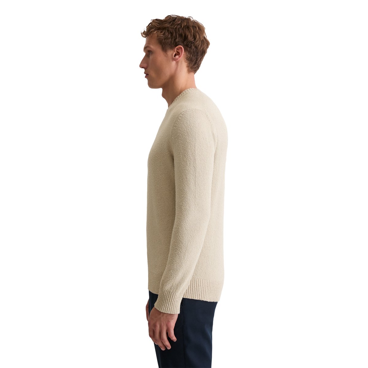 Pull bouclette regular en coton bio mélangé beige, MARC O'POLO
