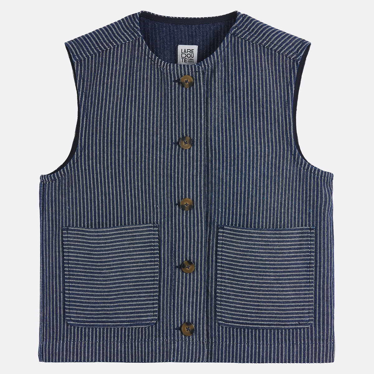 Veste sans manches, coupe droite, denim à rayures rayé bleu marine/blanc, LA REDOUTE COLLECTIONS