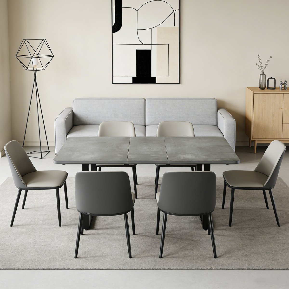 Table à manger extensible à allonge papillon intégrée, ELMOB gris, MEUBLES COSY