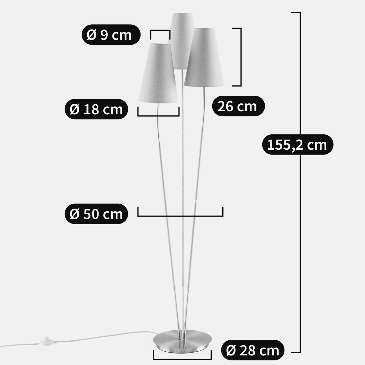 Lampadaire triple en laiton, lin & rotin, Amaya laiton/naturel, LA REDOUTE INTERIEURS