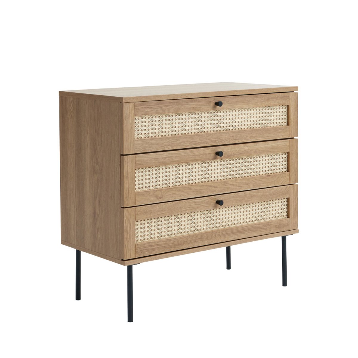 Commode 3 tiroirs en bois et métal L80cm- RINTO bois clair, DRAWER