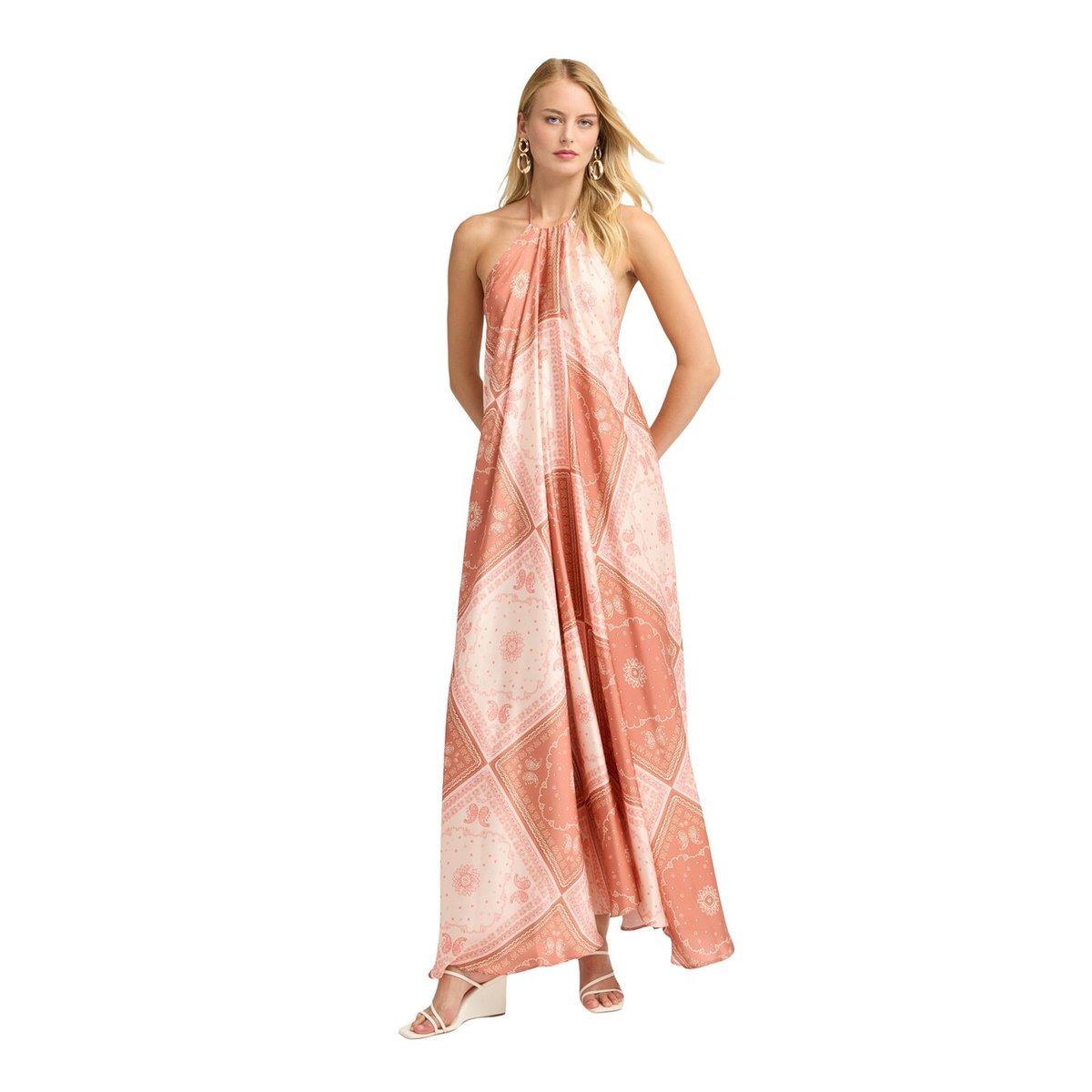 Robe longue évasée avec imprimé rose, MOTIVI
