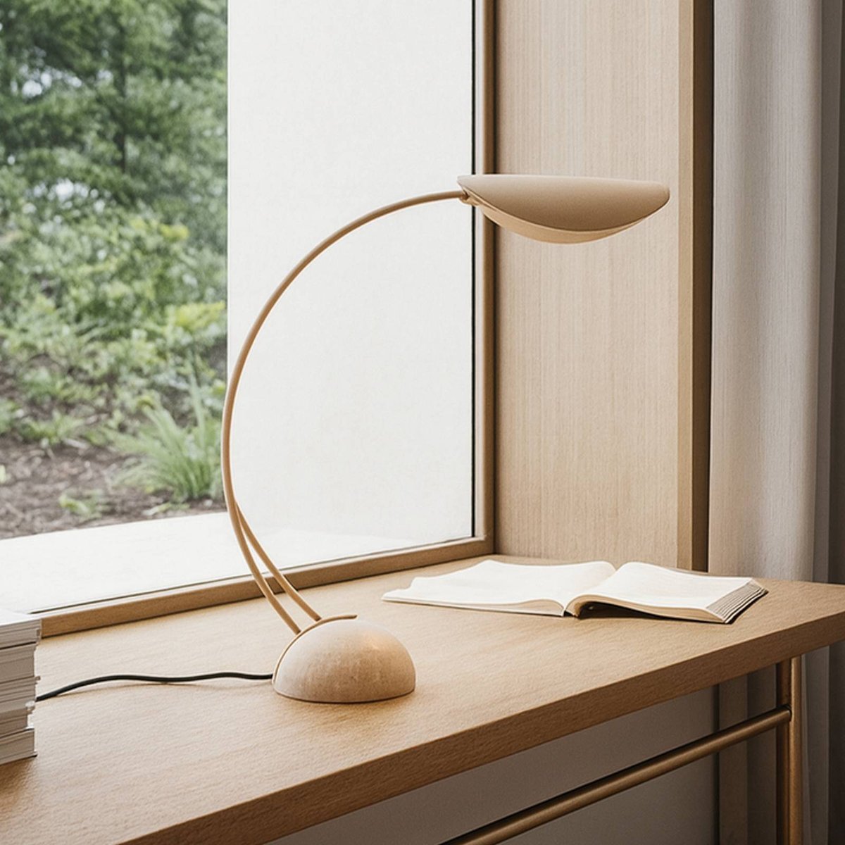 Lampe à poser en métal moderne, Rivera beige, marbre naturel, LUCANDE