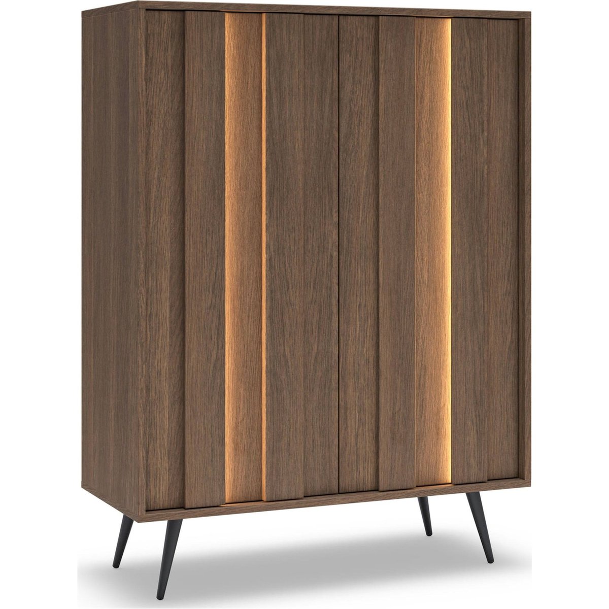 Commode 2 portes avec éclairage LED collection AMA chêne dunin et noir, RECOLLECTION