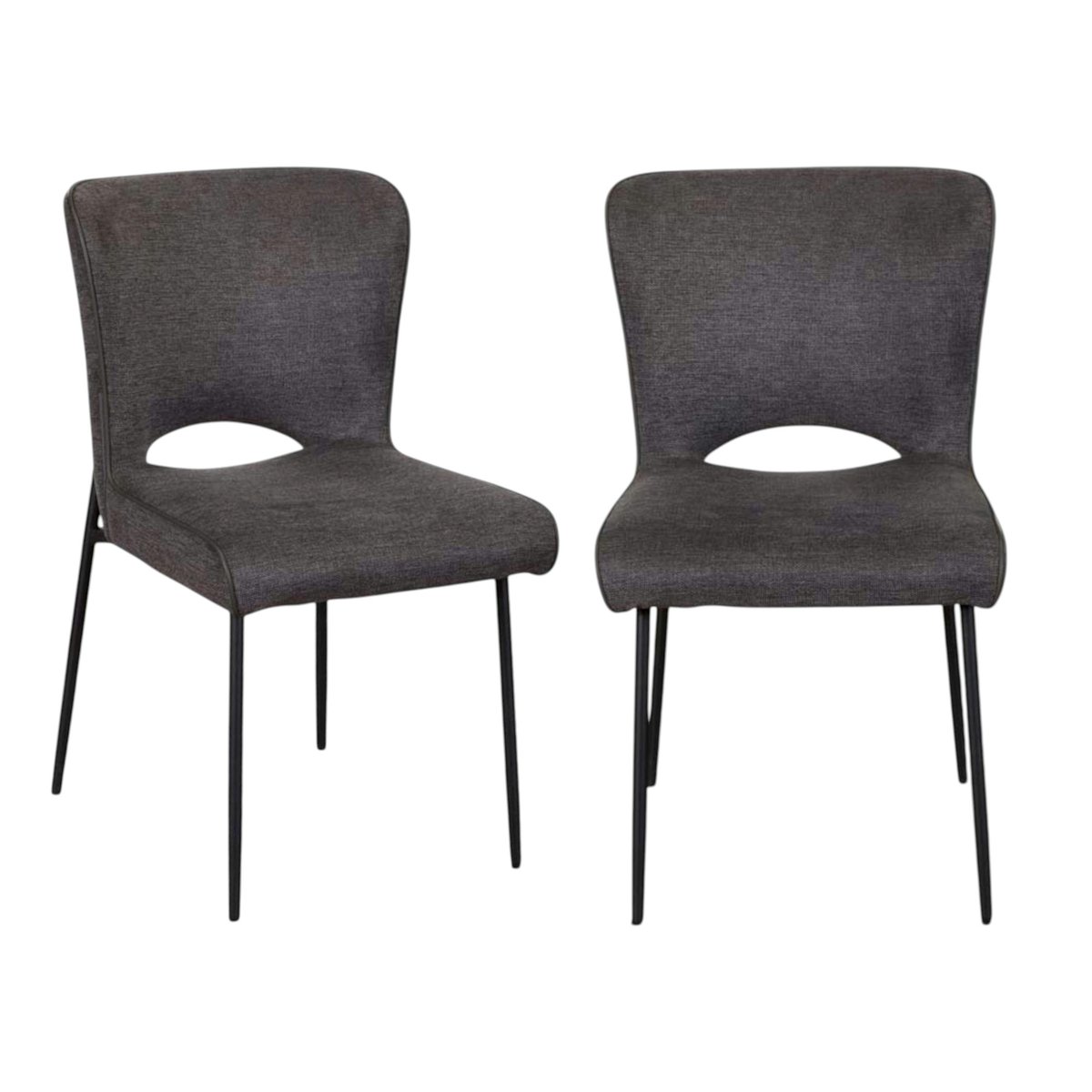 Chaise en tissu passepoil (lot de 2) OKA anthracite, PIER IMPORT