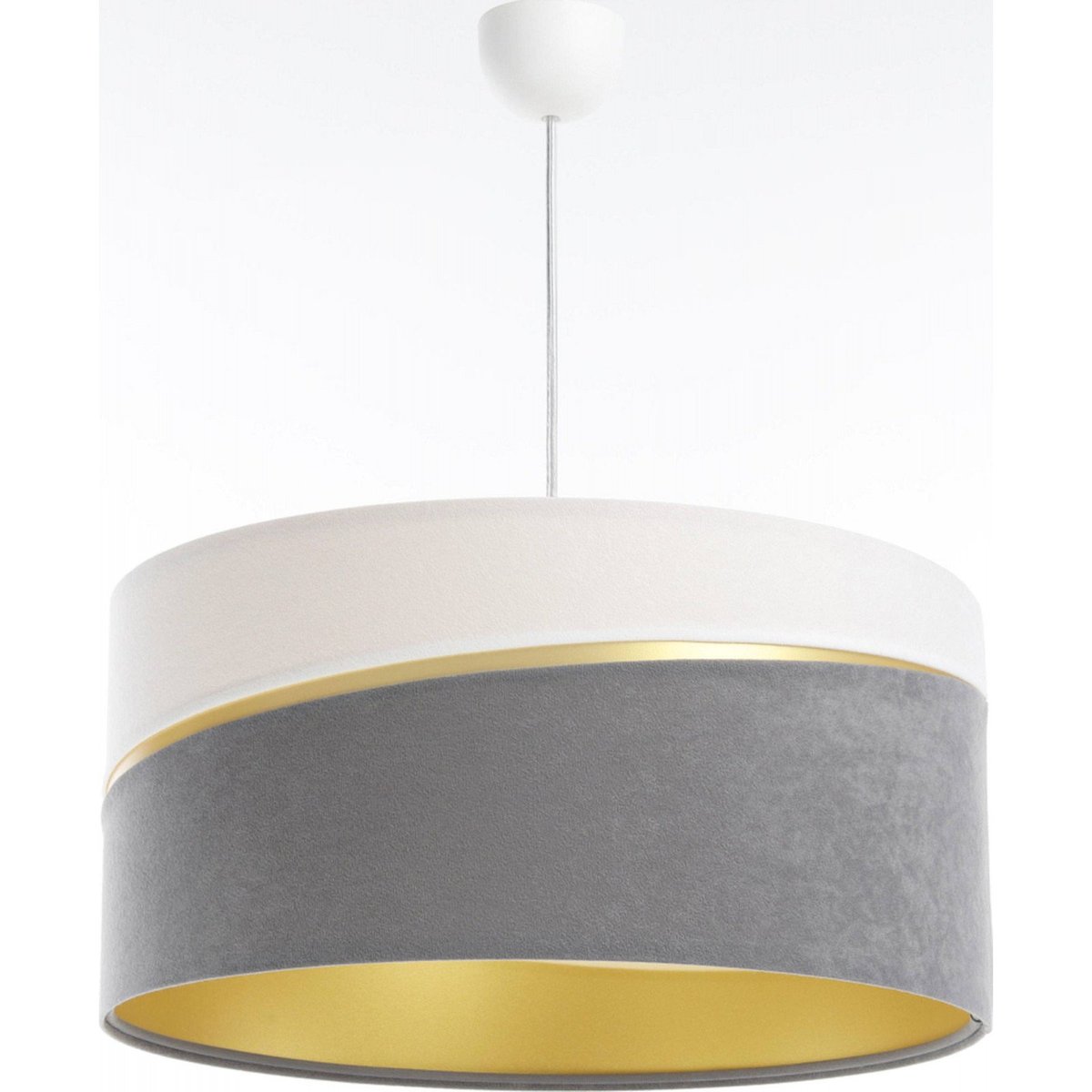 Suspension SWING fait main abat-jour en satin microfibre blanc et gris, liseret doré et intérieur doré, BPS KONCEPT