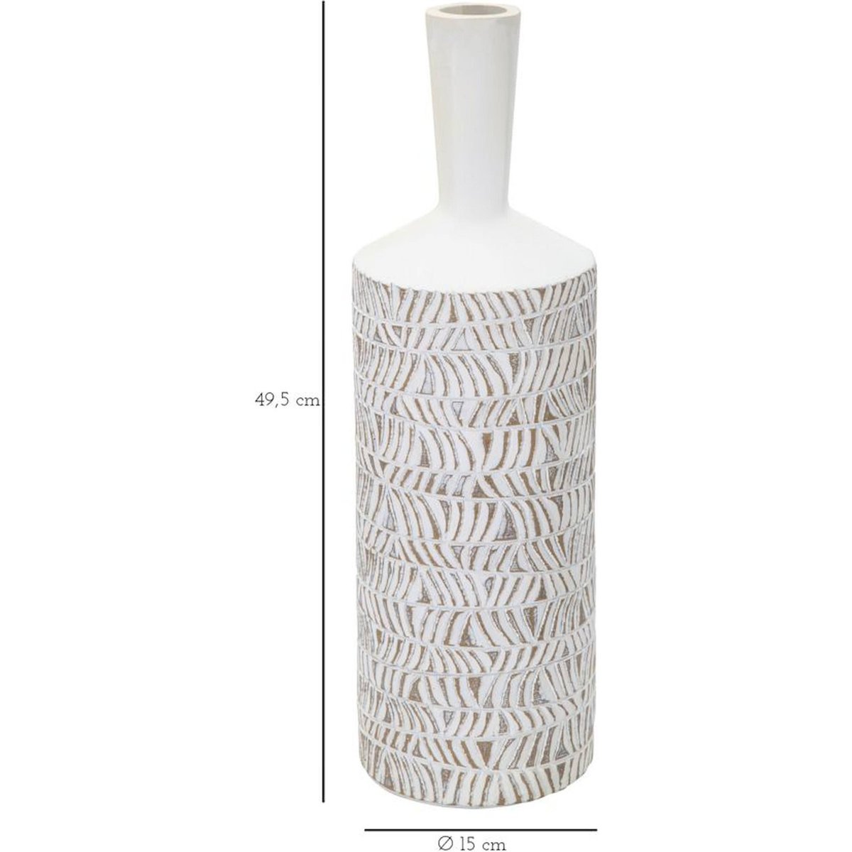 Vase bouteille reliefs sculptés à la main BOHO blanc patiné, RECOLLECTION