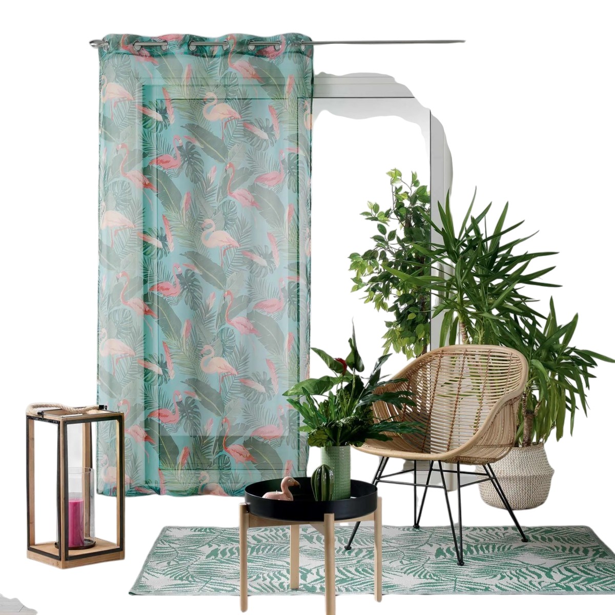 Panneau a oeillets rideau Voile Zootica turquoise 140 x 240 cm bleu, EDEN