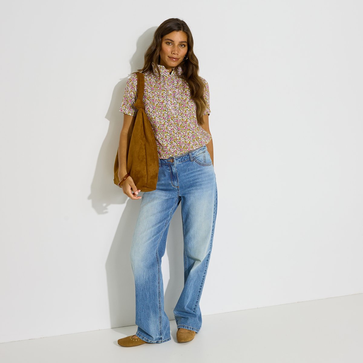 Blouse imprimé floral col volanté rose parme, GRAIN DE MALICE