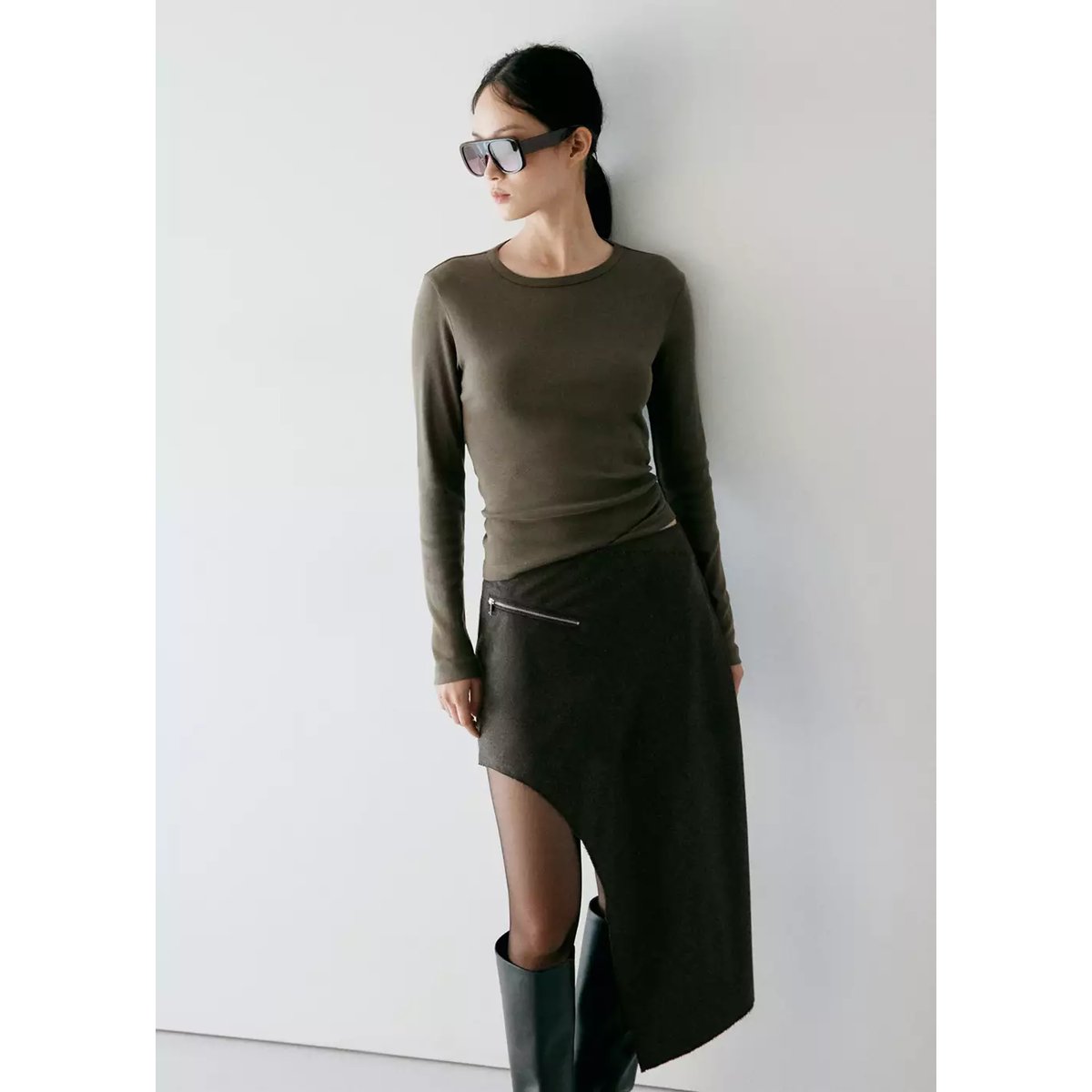 Jupe asymétrique vert, MANGO