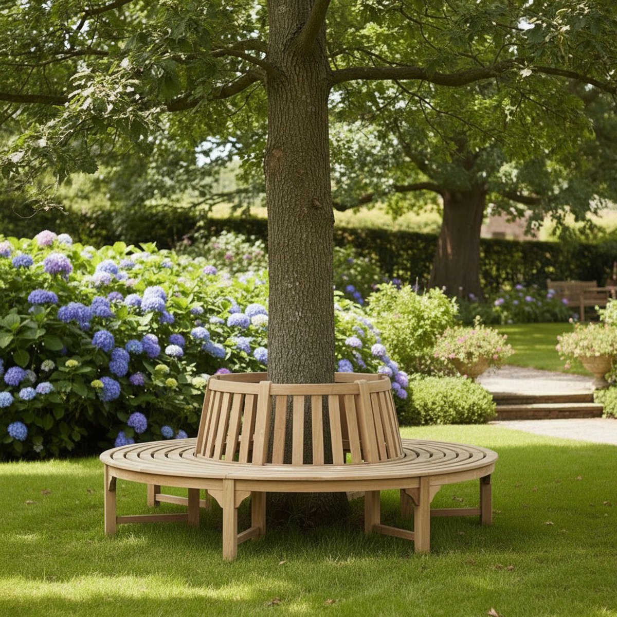 Banc circulaire en teck massif tour d'arbre 360°, Westminster naturel, TECK ATTITUDE