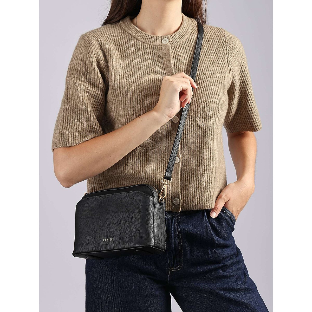 Sac bandoulière Torsade cuir noir, ETRIER