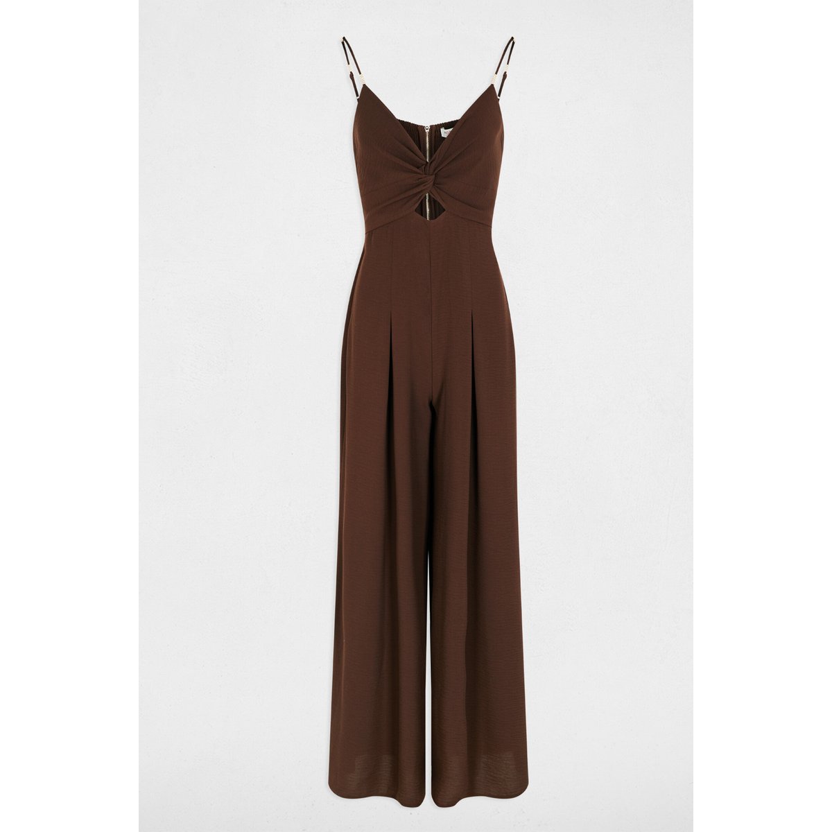 Combinaison large col v marron foncé, MORGAN