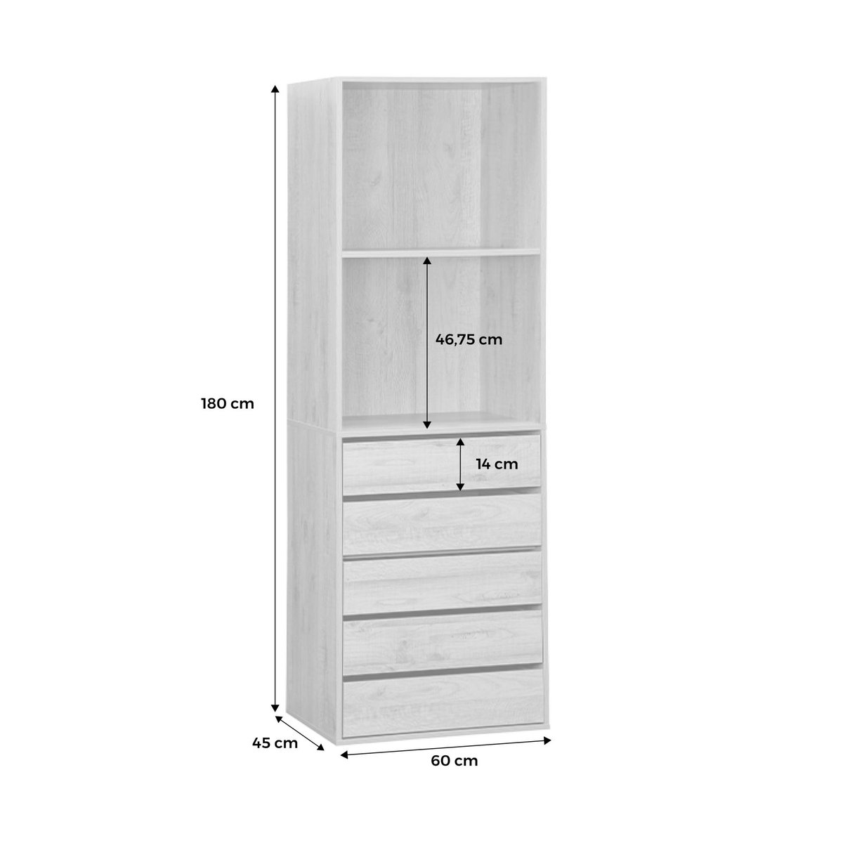 Module dressing décor bois 5 tiroirs 2 étagères NEPAL naturel, SWEEEK