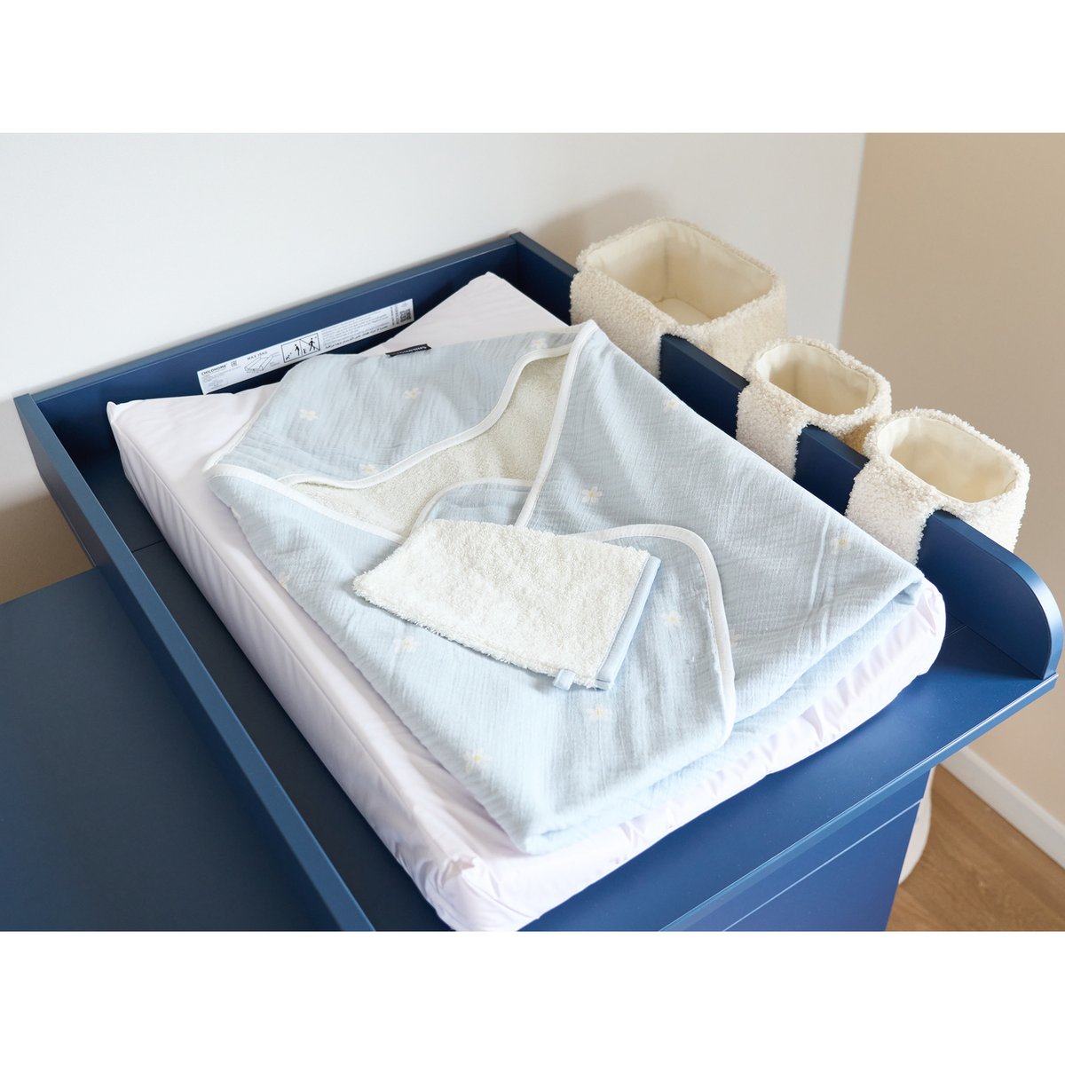 Cape de bain + gant 80 x 80 cm fleur bleu, CHILDHOME