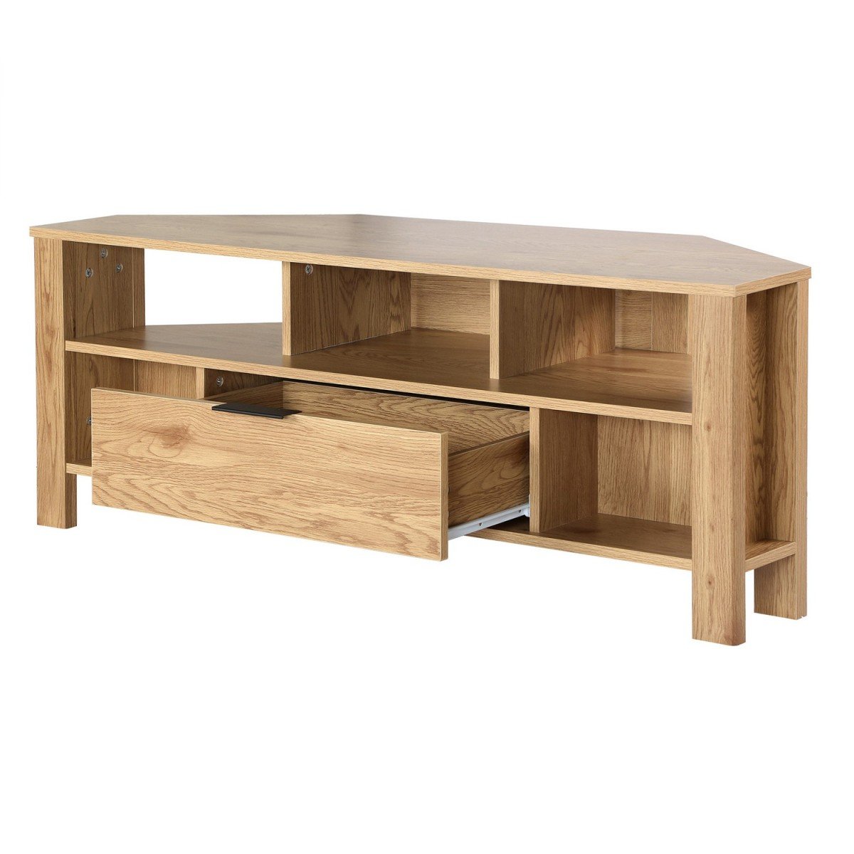 Meuble TV d'Angle 1 Tiroir Décor Chêne - L120 cm bois clair, CALICOSY