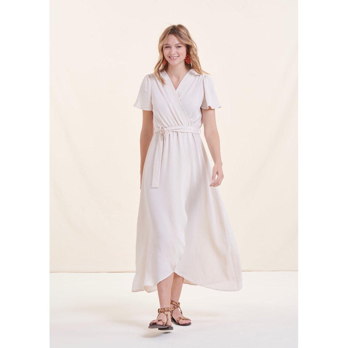 Robe longue faux portefeuille ecru, LA FEE MARABOUTEE