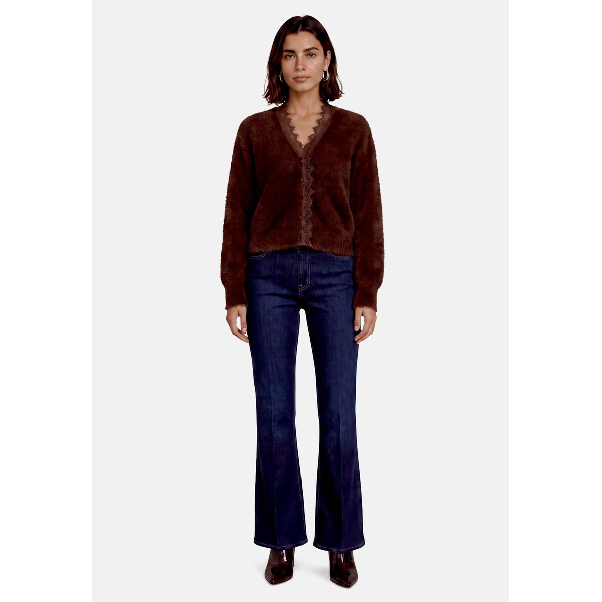 Cardigan en maille en dentelle chocolate plum, ZERO