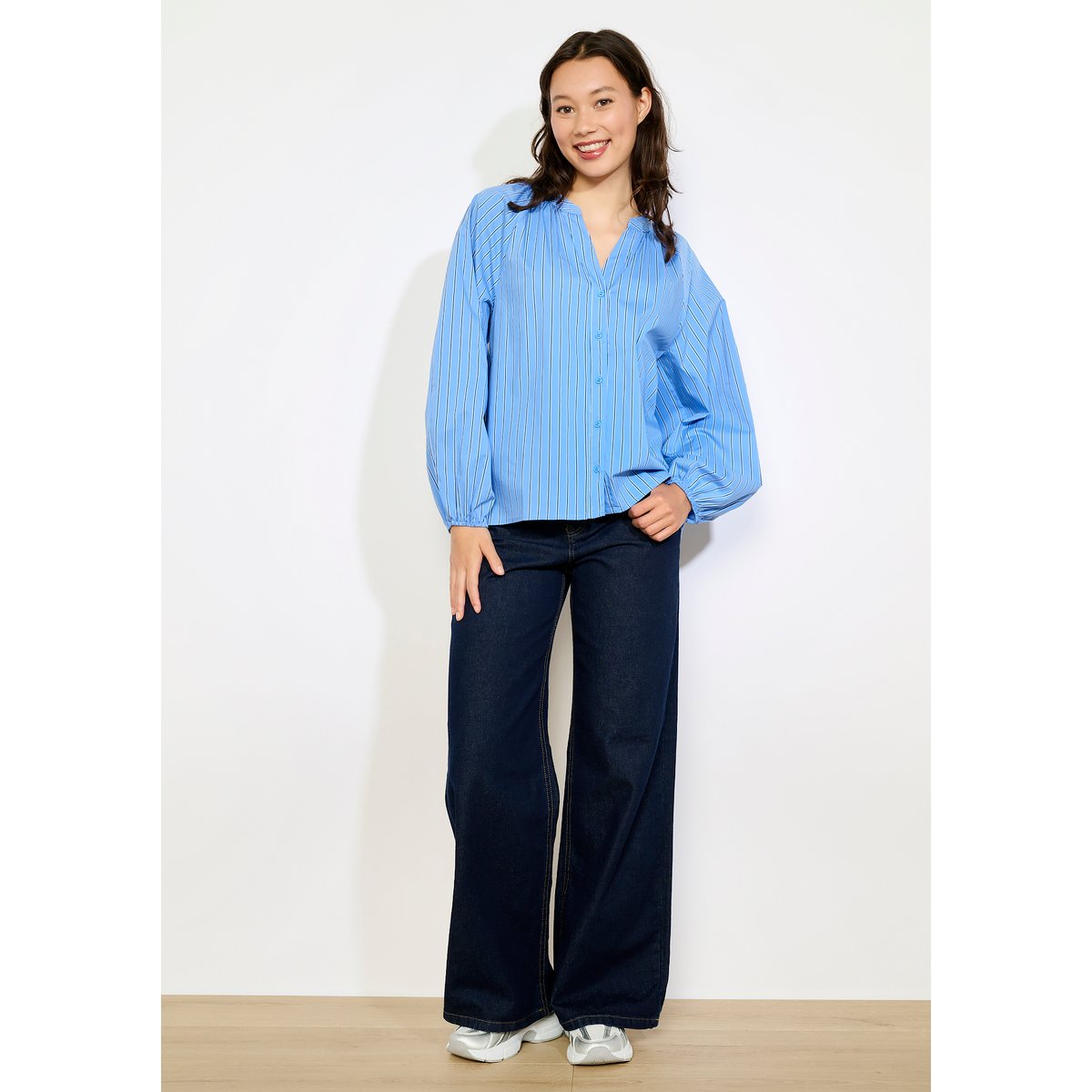 Chemise rayée manches ballon bleu, LOLALIZA