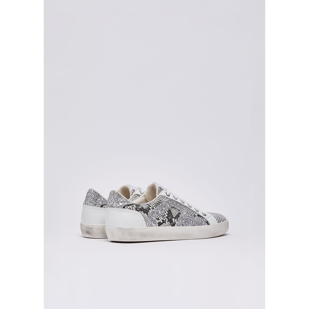 Sneakers paillettes effet python argent et blanc, LIU JO