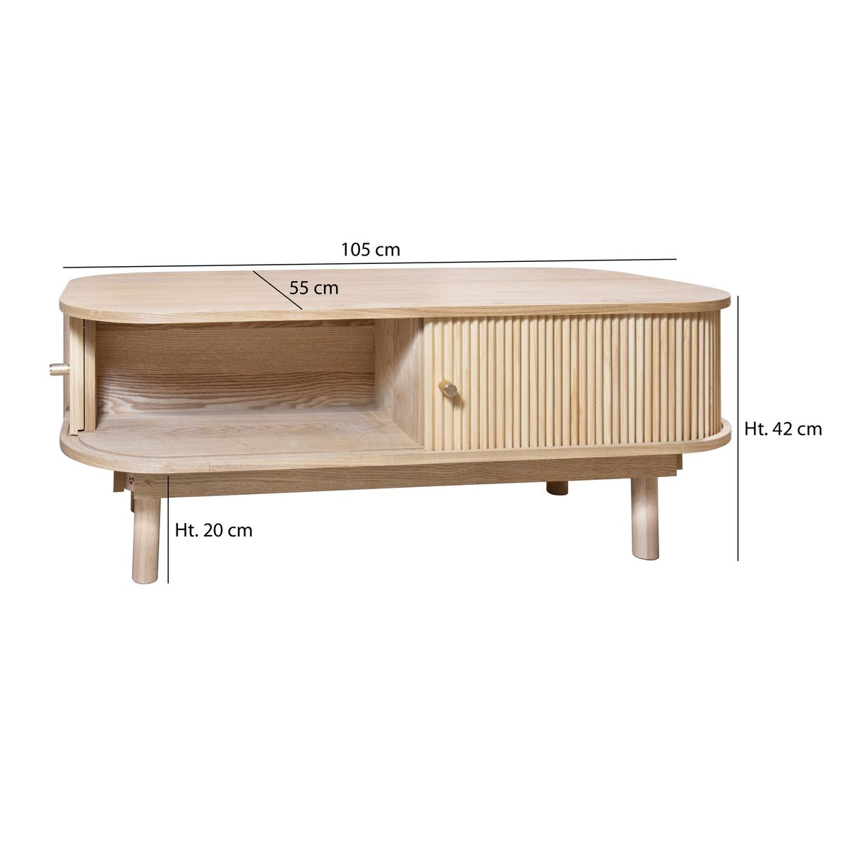 Table basse en bois clair avec portes coulissantes, HECTOR naturel, NOW'S HOME
