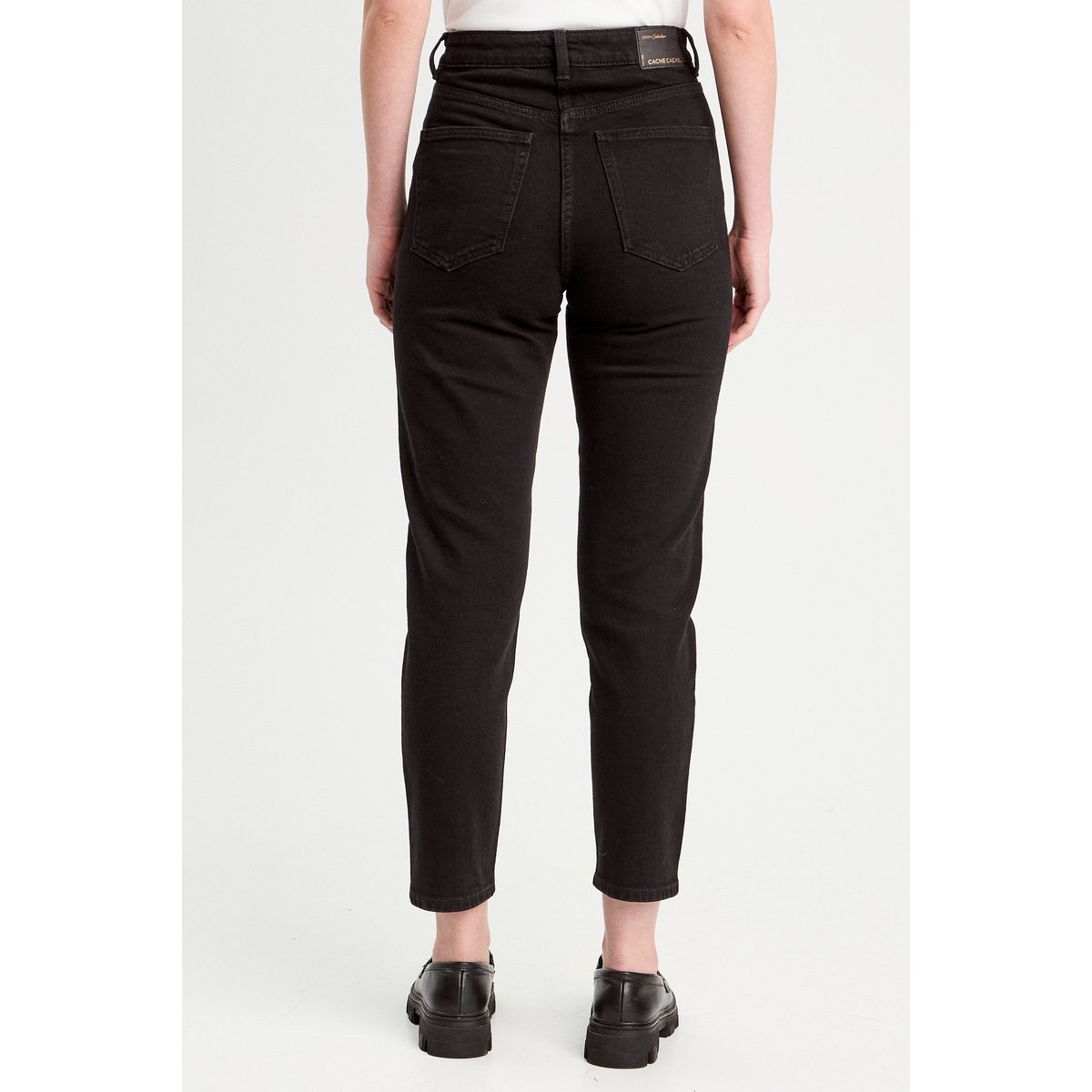 Jeans mom slim stretch denim noir, CACHE CACHE