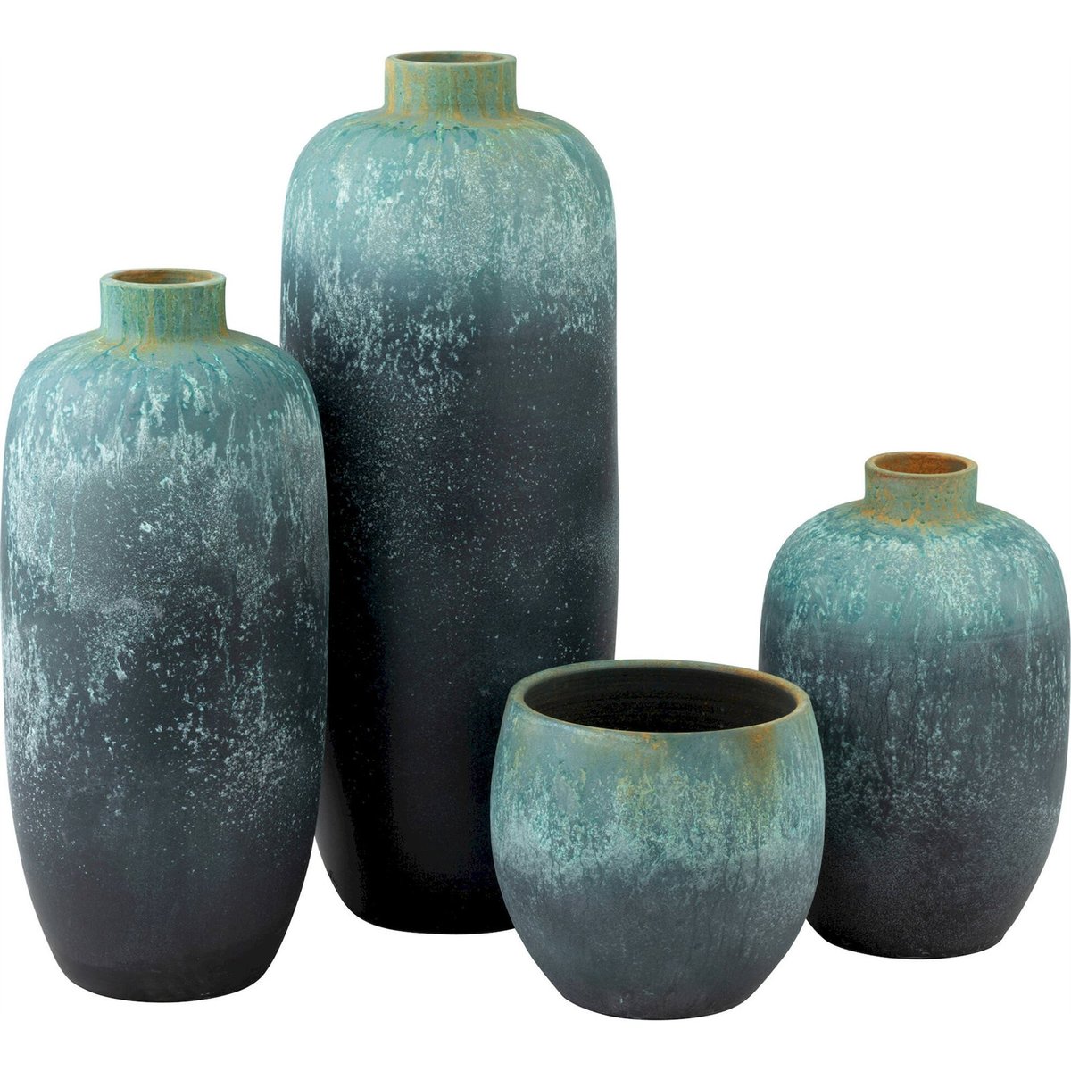 Vase rond en céramique style rétro bleu azur dégradé artisanal, RECOLLECTION