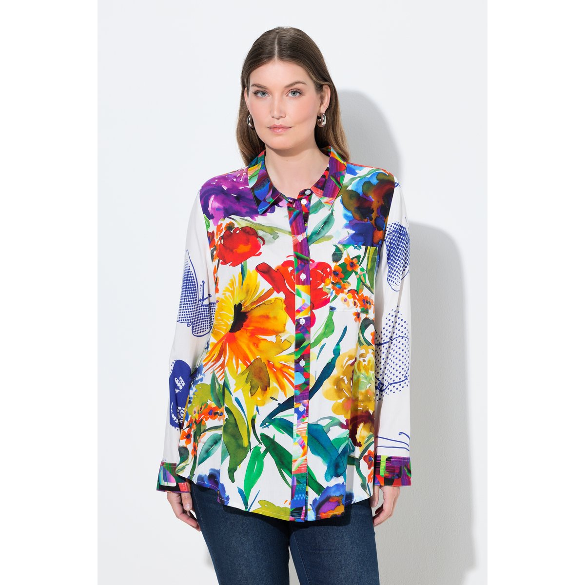 Chemisier à manches longues et col chemise blanc neige, ULLA POPKEN
