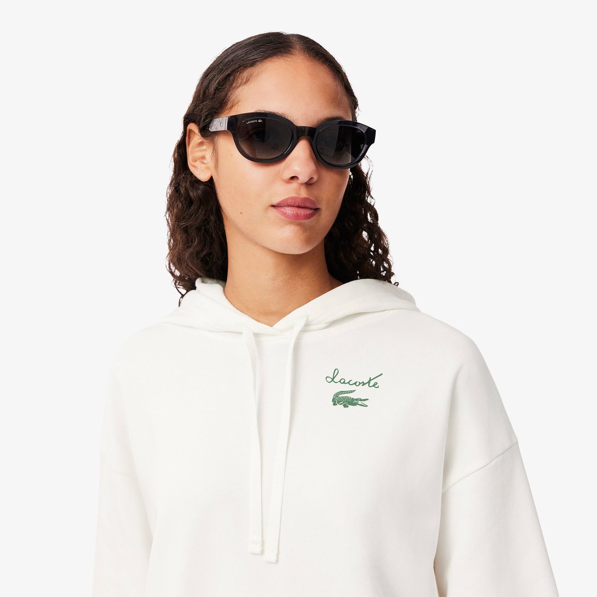 Sweatshirt à capuche molleton siglé blanc-70v, LACOSTE