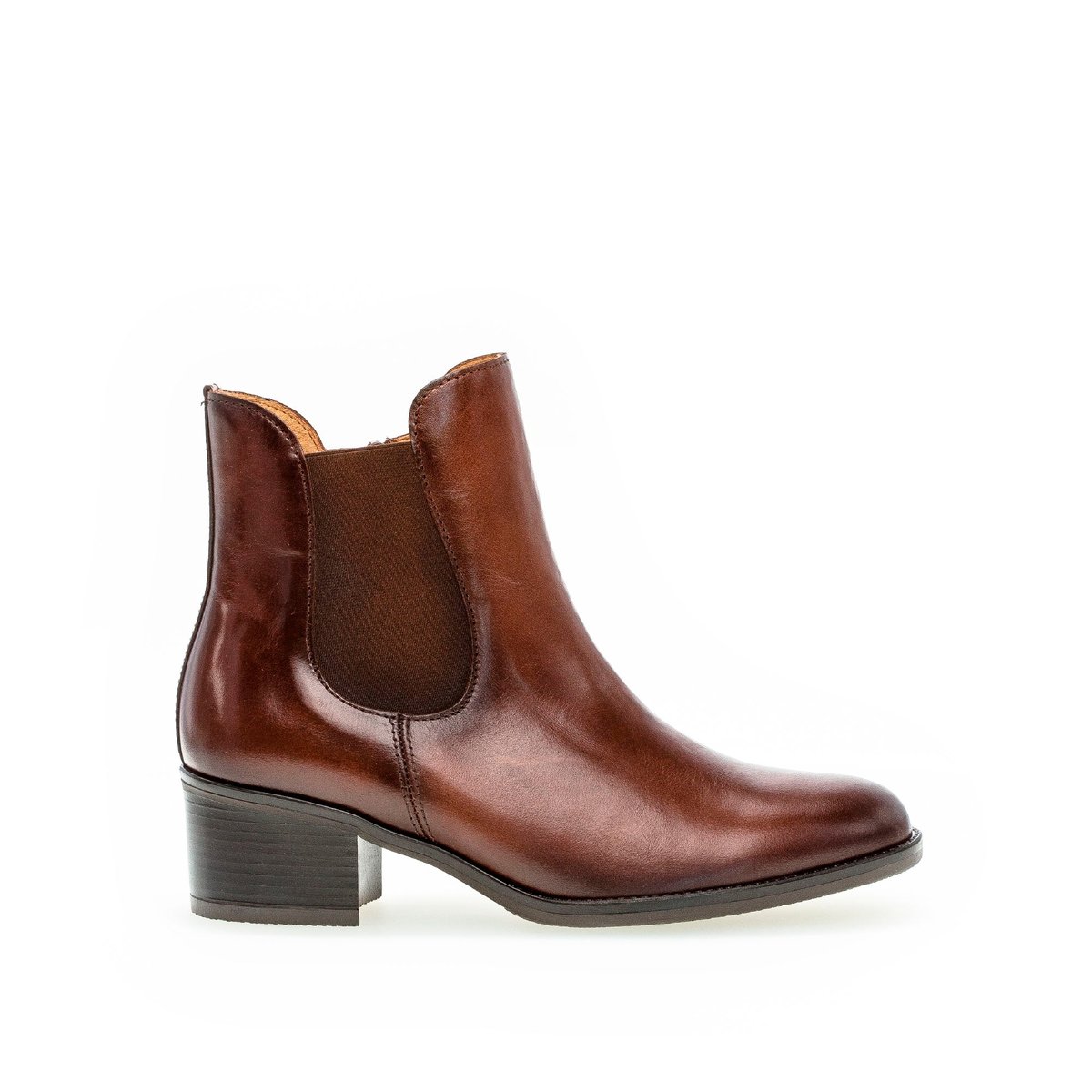 Bottines en cuir lisse à talon bloc marron, GABOR