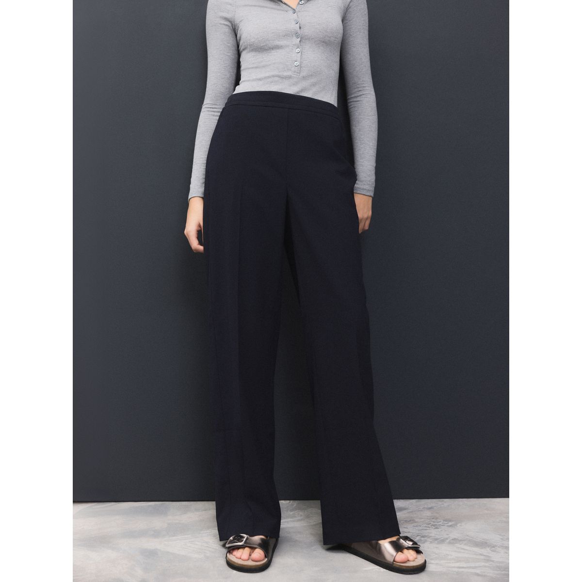 Pantalon large ajusté bleu marine, NEXT