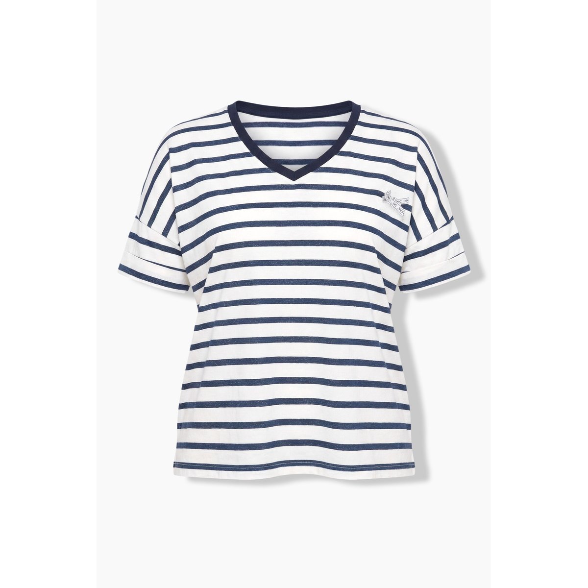 T-shirt, rayures, nœud, col en V marine, ULLA POPKEN