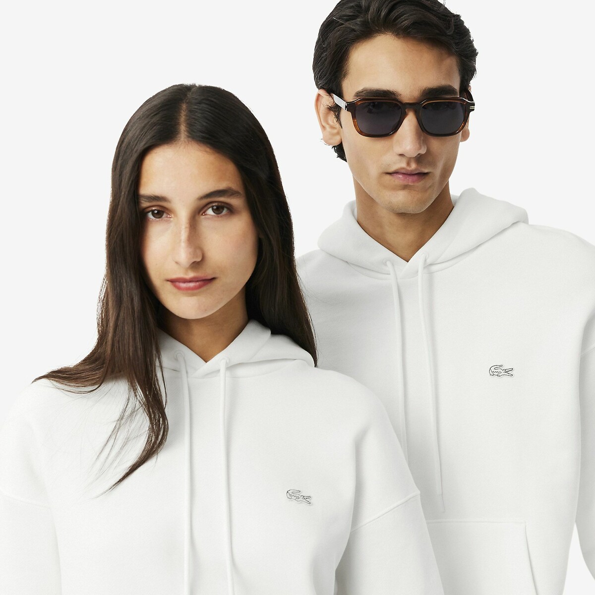 Sweat à capuche logo ton sur ton ecru, LACOSTE