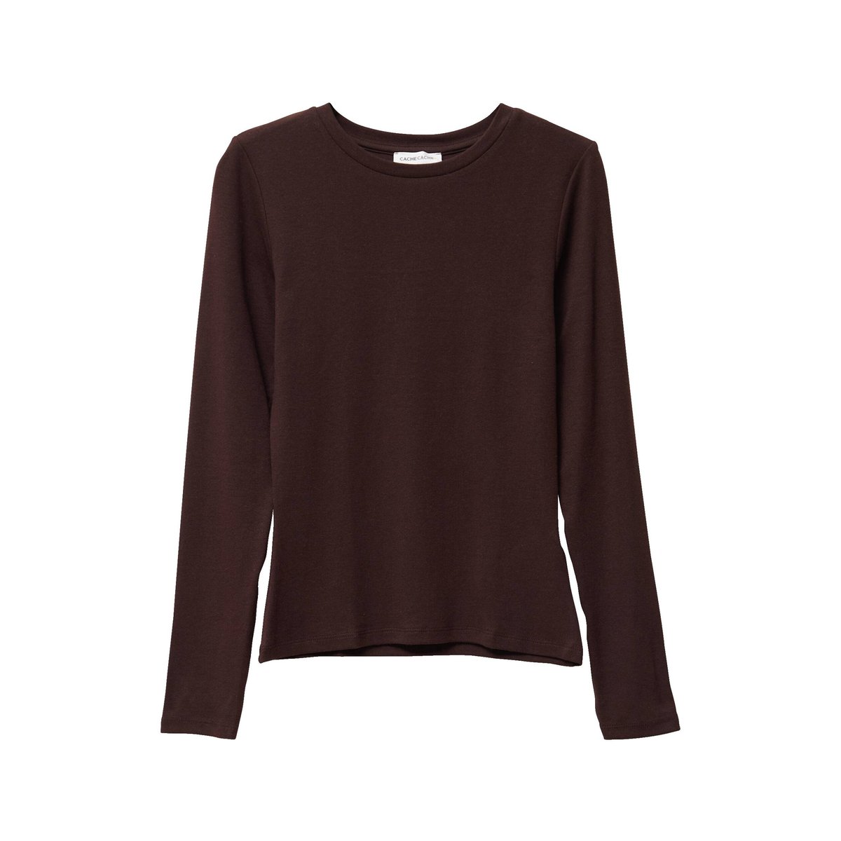 T-shirt cintré col rond manches longues marron foncé, CACHE CACHE