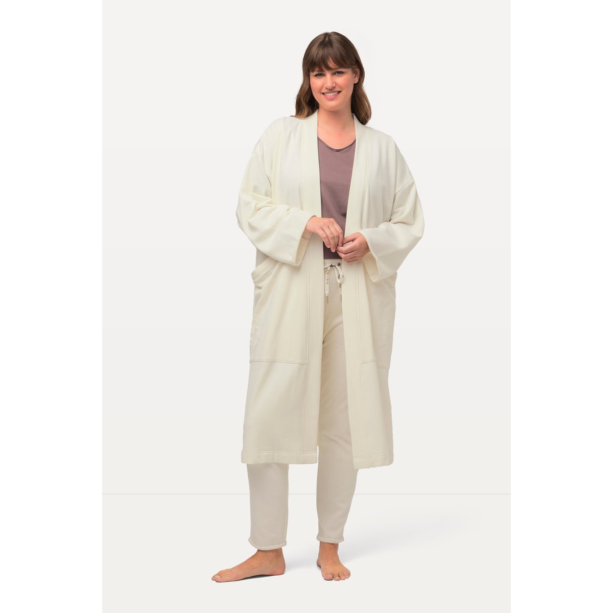 Veste longue d'intérieur, coupe oversize craie, ULLA POPKEN