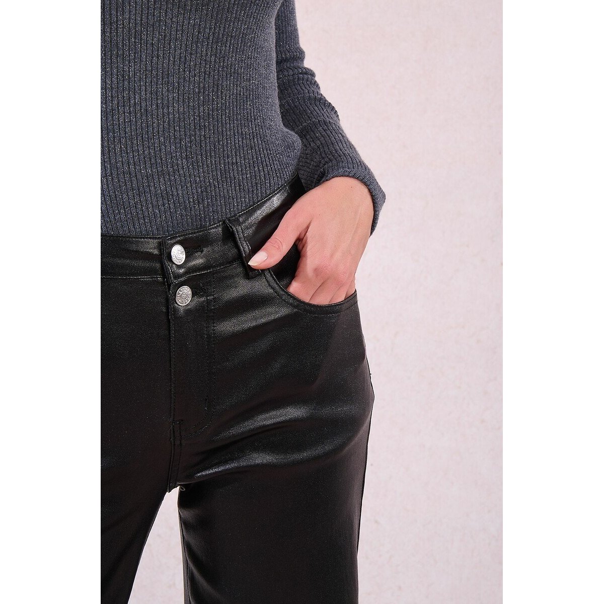 Coated Wide Leg Trousers black, MOLLY BRACKEN