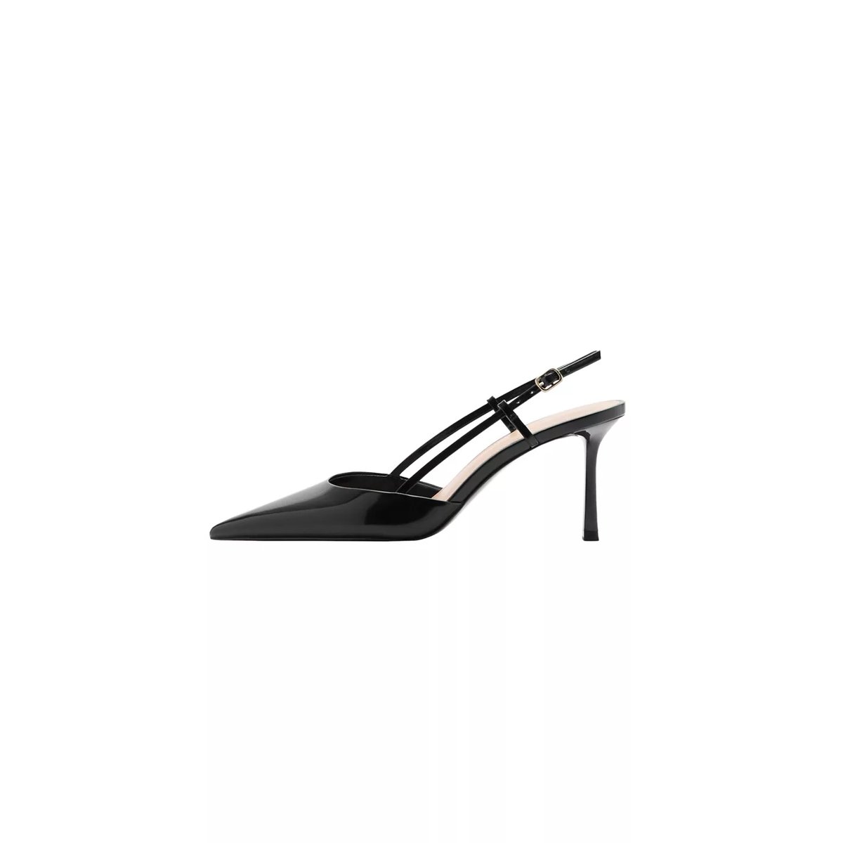 Chaussures talon cuir pointues noir, MANGO