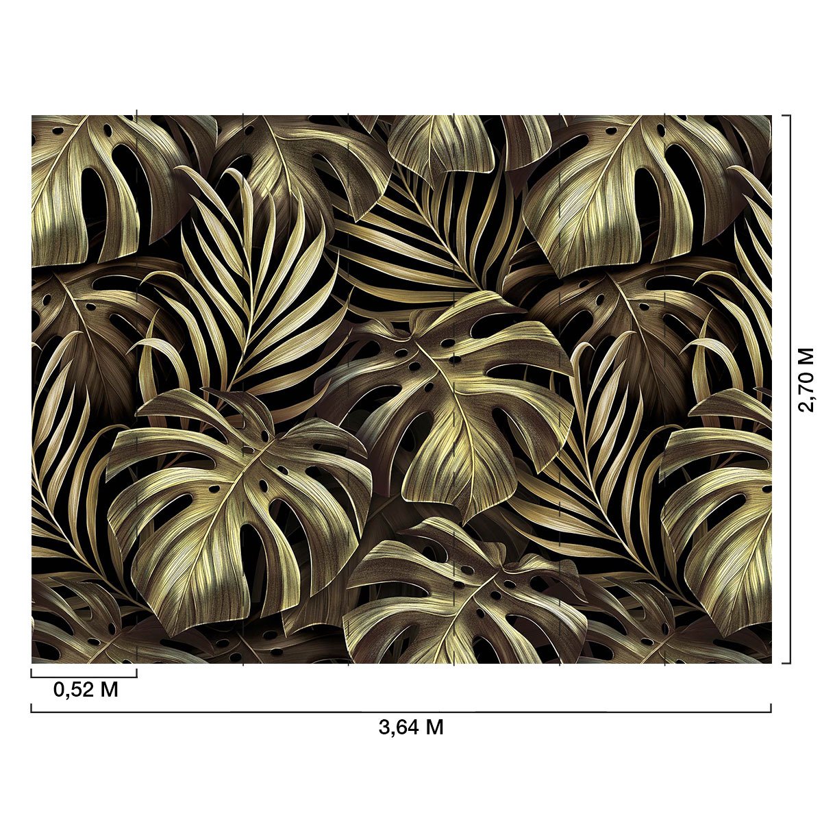Papier peint panoramique et feuilles monsteras dorees intissé, HEXOA