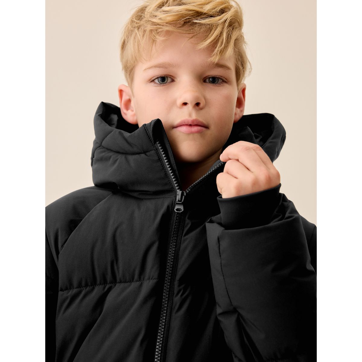 Manteau rembourré à doublure micropolaire noir, NEXT
