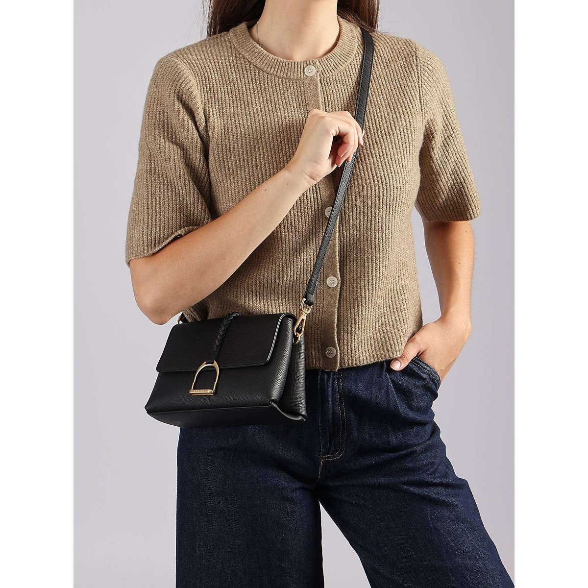 Sac bandoulière S Torsade cuir noir, ETRIER