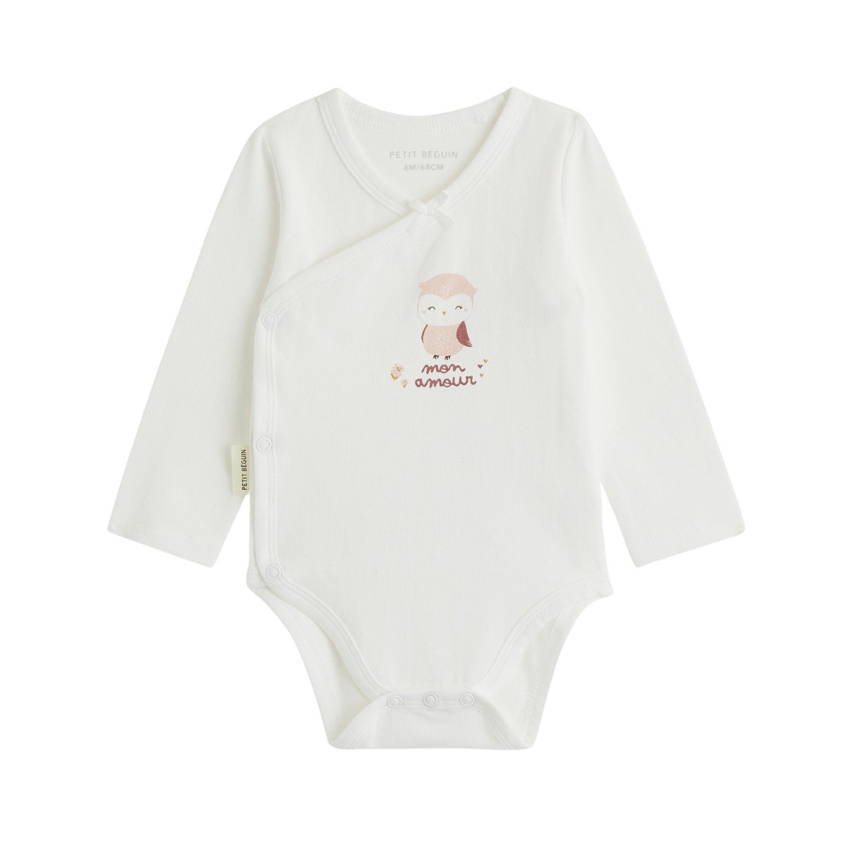 Lot de 2 bodies bébé manches longues ouverture croisée Miette ecru, PETIT BEGUIN