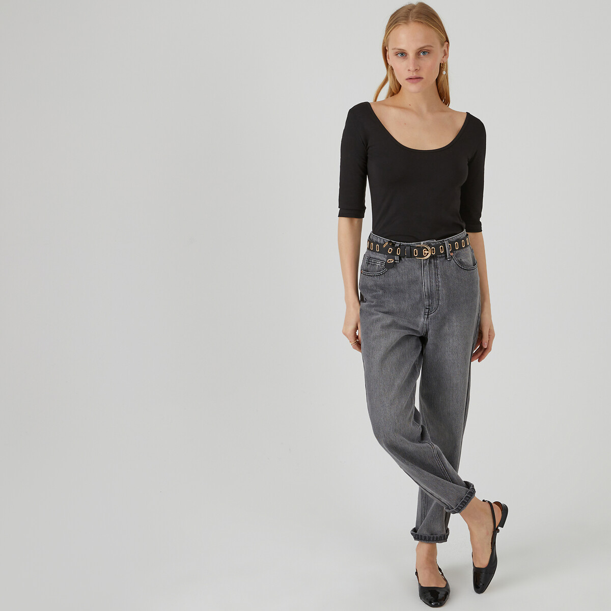 T-shirt met wijde hals zwart, LA REDOUTE COLLECTIONS